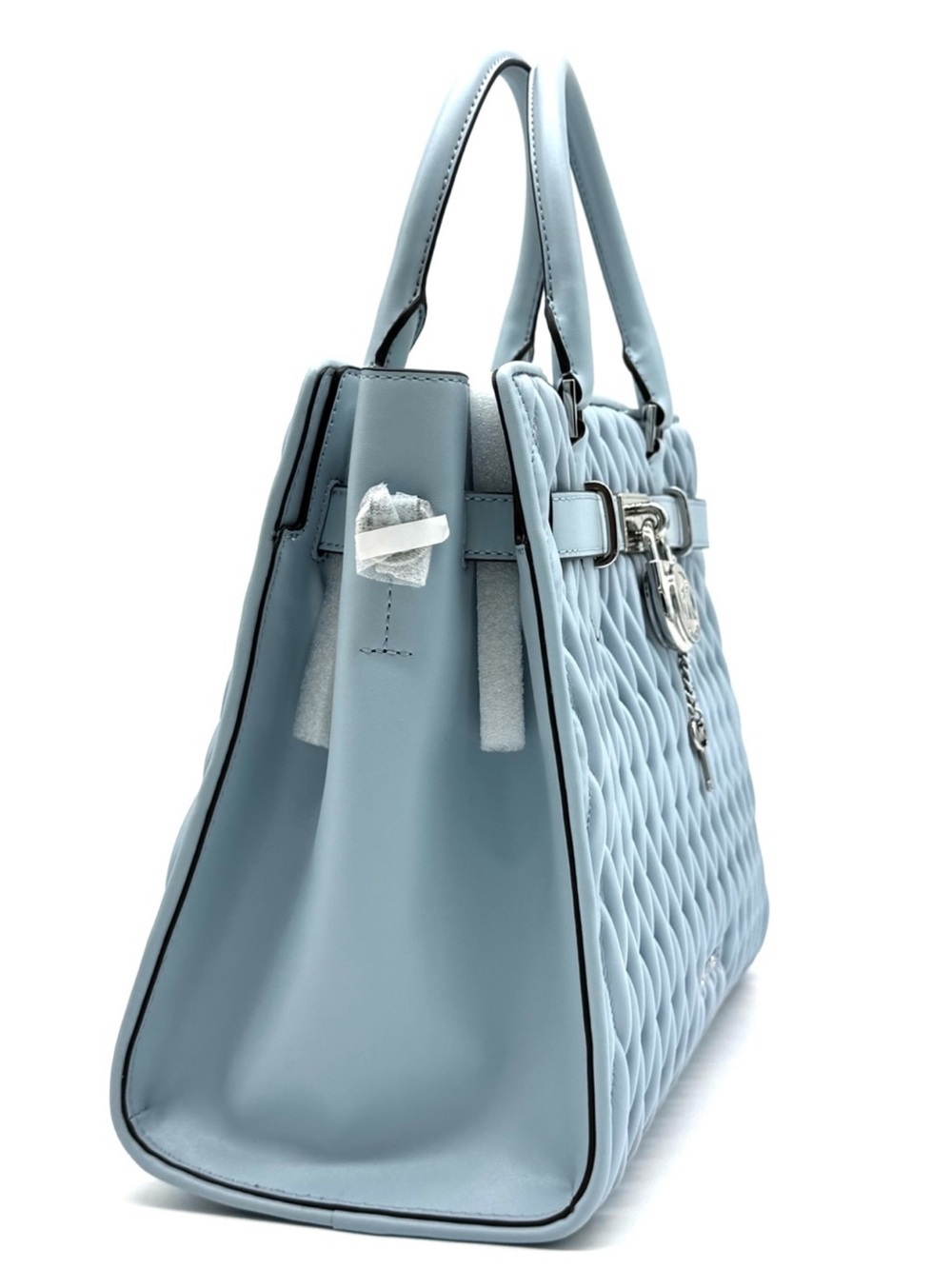 Michael Kors Hamilton Medium Matelassé Satchel Bag Pale Ocean - Picture 5 of 10